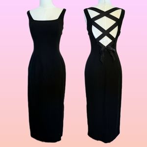 Vintage black cocktail dress with slit